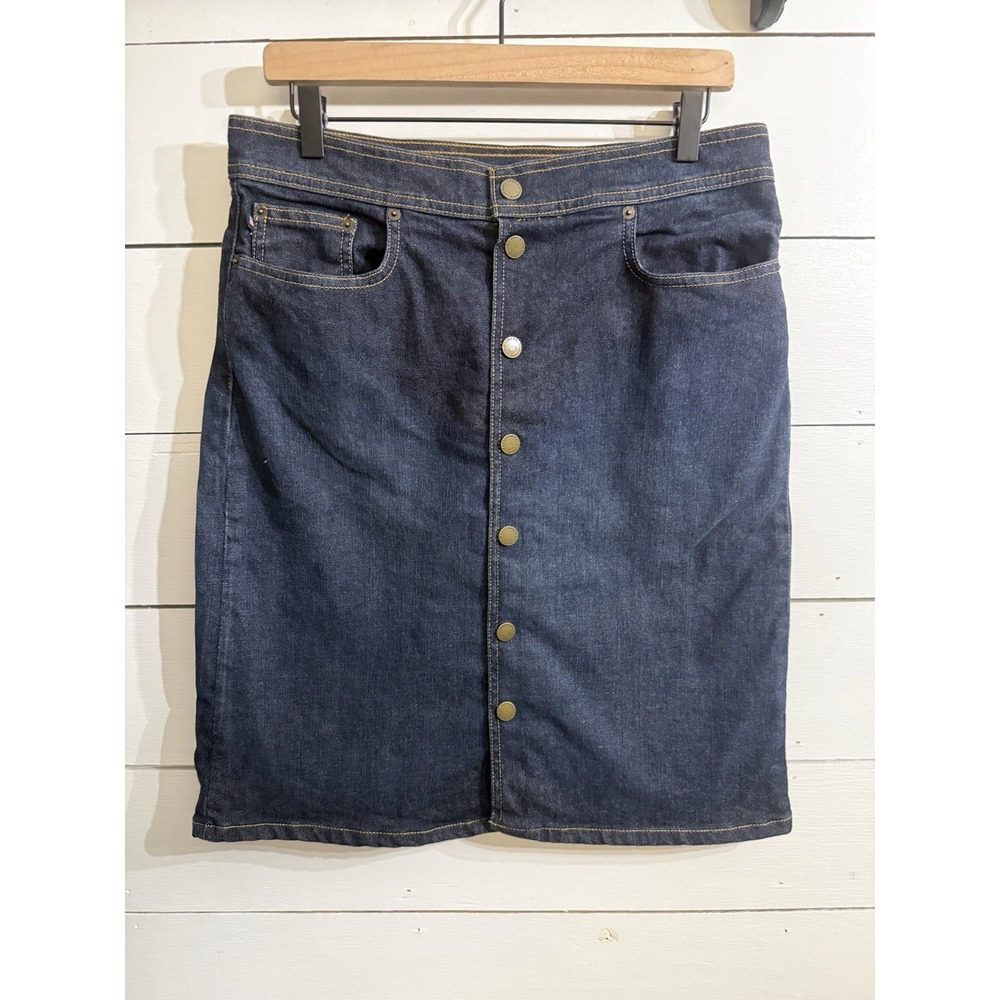 VTG Polo Jeans Co Ralph Lauren Skirt Women's 8 Blue Denim Stretch Button Front
